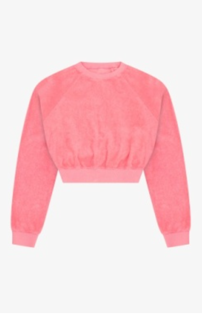 Terry Cloth Cropped Sweat Shirt In Confetti Pink
