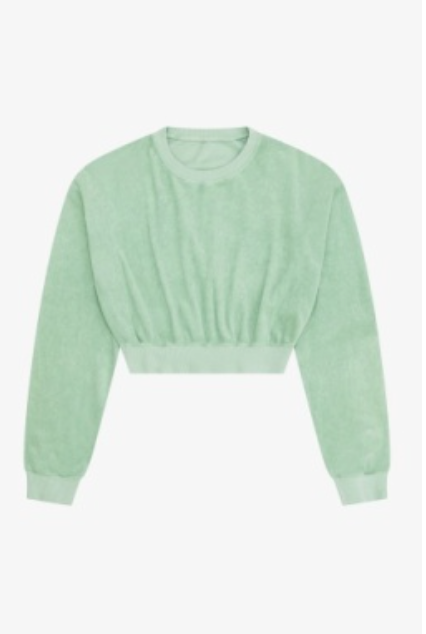 Terry Cloth Cropped Sweat Shirt In Pistachio