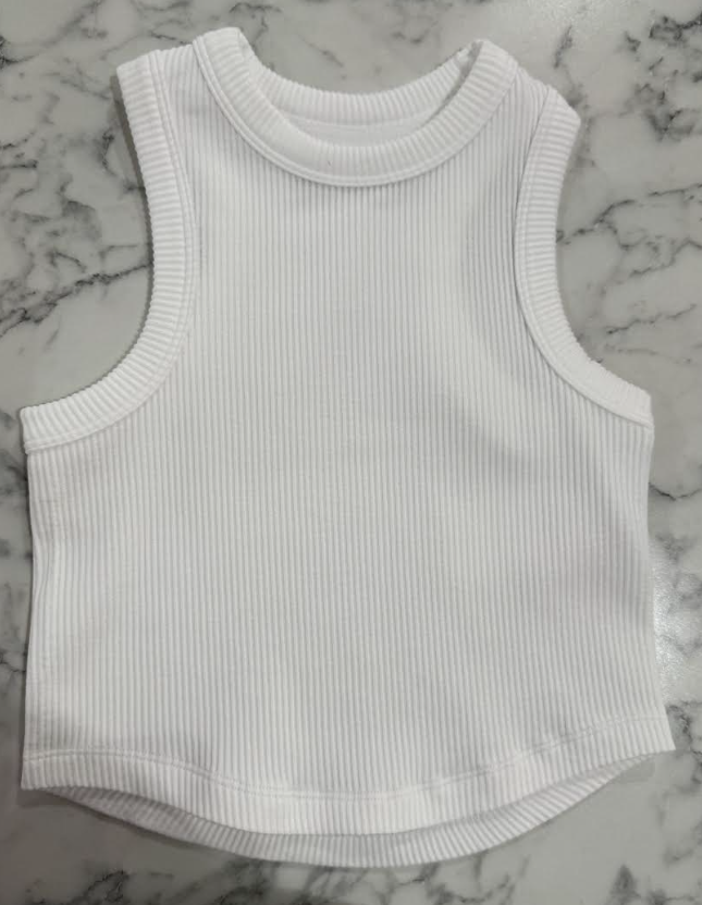 White Cropped Ribbed Racerback Tank Top