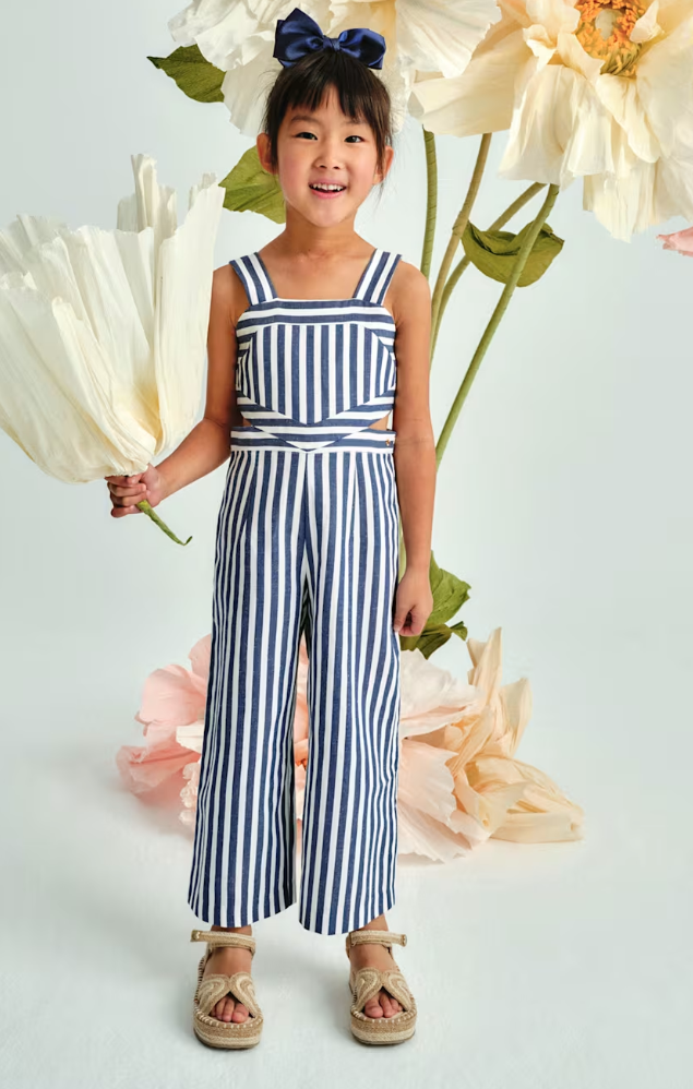 Striped Two-tone Navy And White Jumpsuit