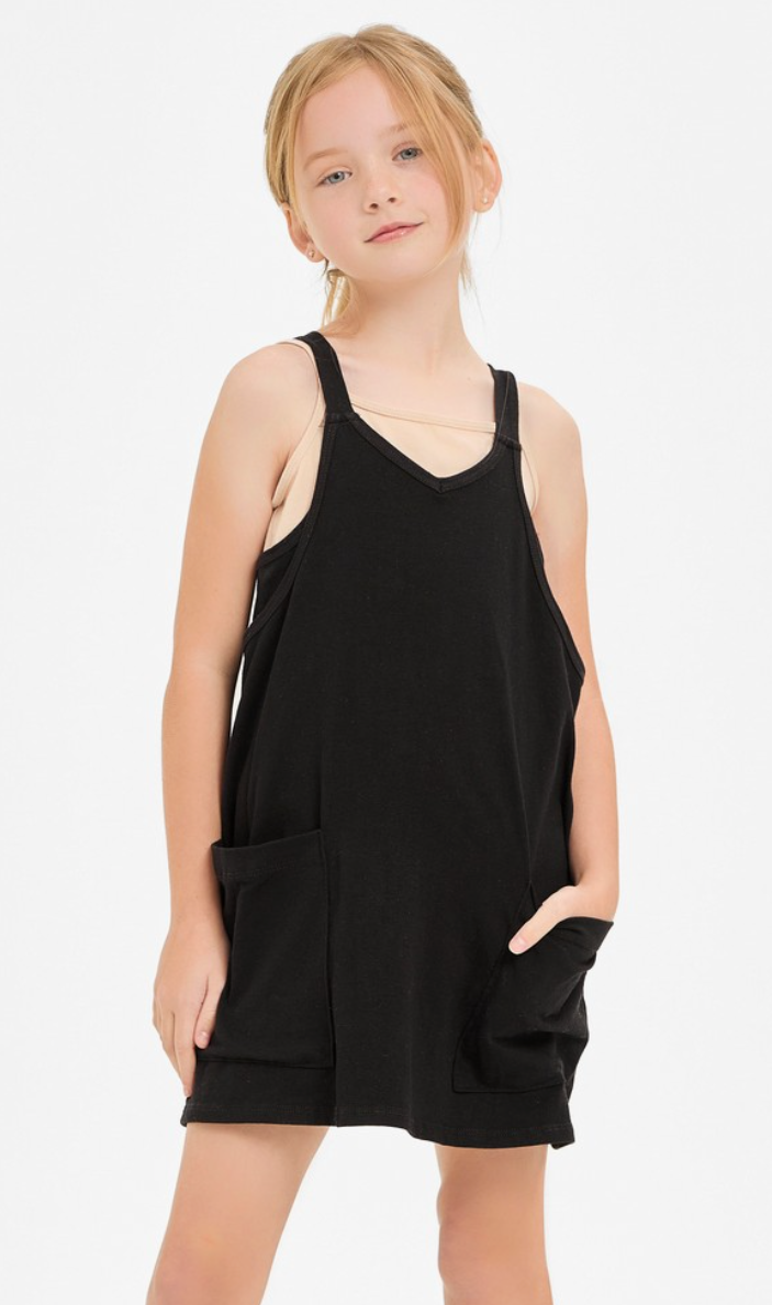 Tank Dress With Built-In Romper In Black