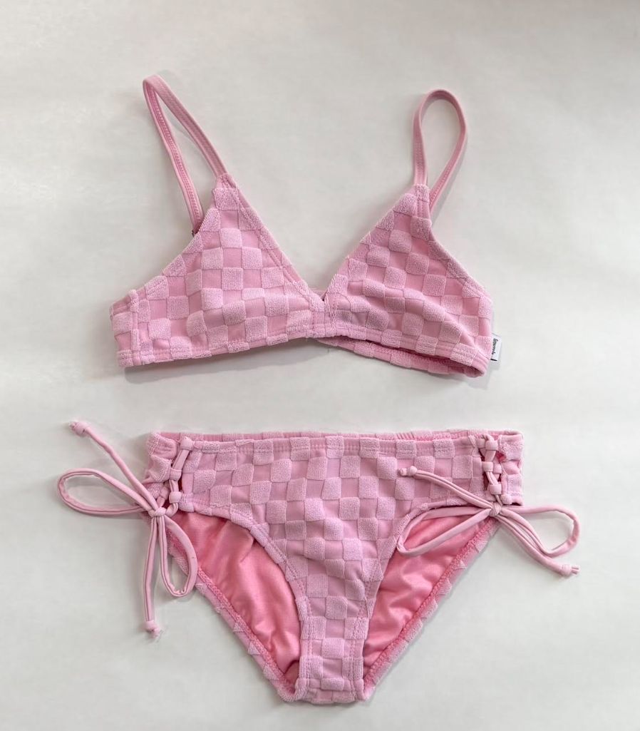 Candy Pink Checkered Terry 2-Piece Swimsuit