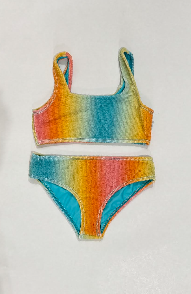 Multicolor Crinkle Tankini Two Piece Swimsuit