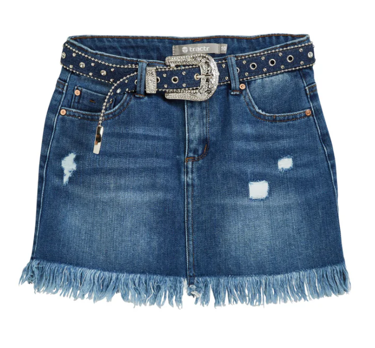 Western Belted Fray Hem Mini Skirt
