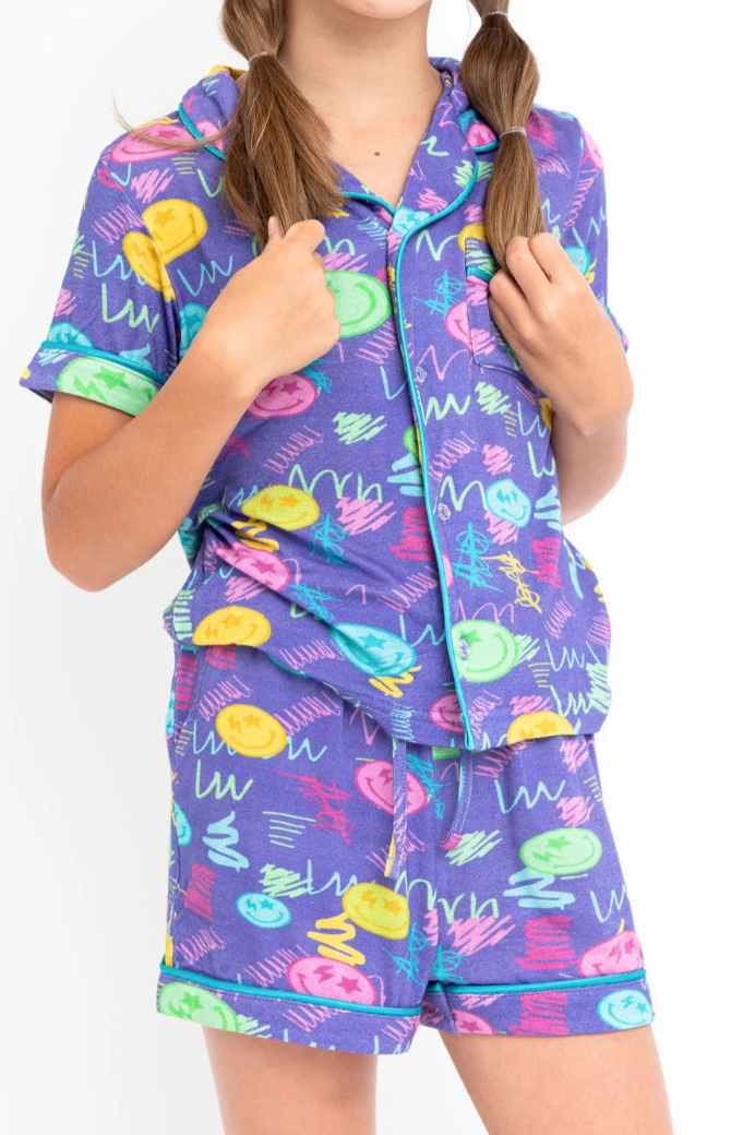 Smiley Face Short Sleeve Pajama Set