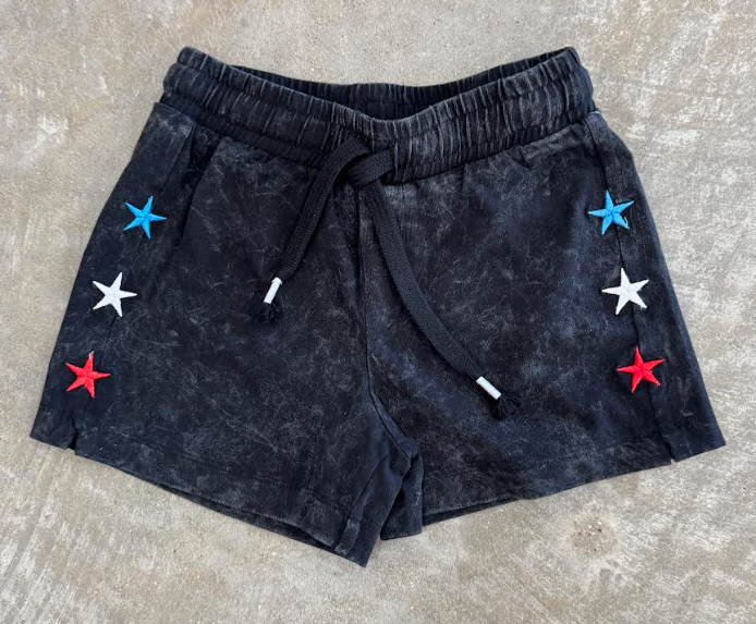 Patriotic Star Side Embroidered Girl's Shorts