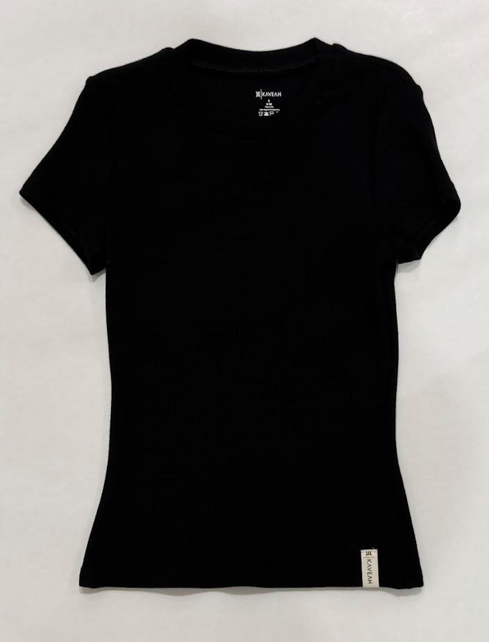 Black Ribbed Short Sleeve Tee