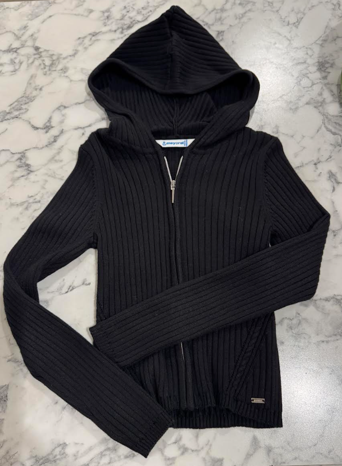 Girl's Ribbed Long Sleeve Hooded Sweater