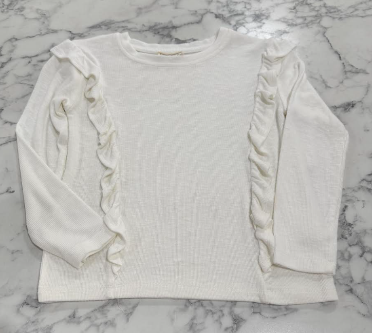 Cream Side Ruffle Long Sleeve