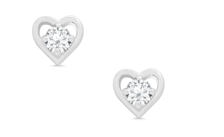CZ Heart Stud Earrings In Sterling Silver
