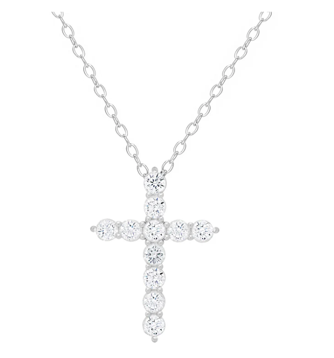 CZ Cross Necklace In Sterling Silver