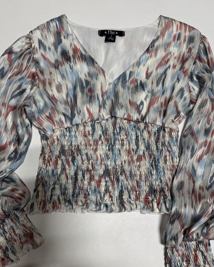 Smocked Cropped Chiffon Top