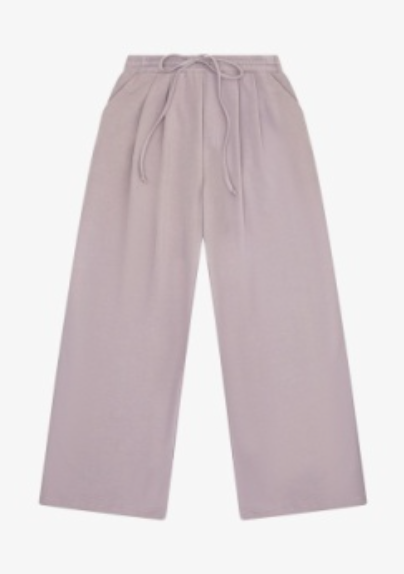 French Terry Pleated Wide Leg Pant In Cobblestone