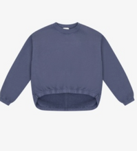 Load image into Gallery viewer, Cotton Fleece Raw Edge Tunic Sweater In Indigo Storm
