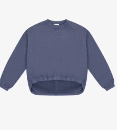 Cotton Fleece Raw Edge Tunic Sweater In Indigo Storm
