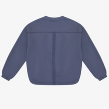Load image into Gallery viewer, Cotton Fleece Raw Edge Tunic Sweater In Indigo Storm
