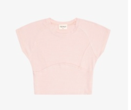 Rayon Rib Cap Sleeve Baseball Tee In Pink Moscato