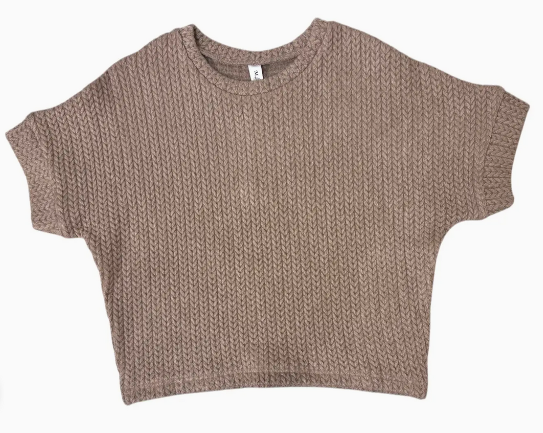 Taupe Half-Sleeve Knitted Sweater