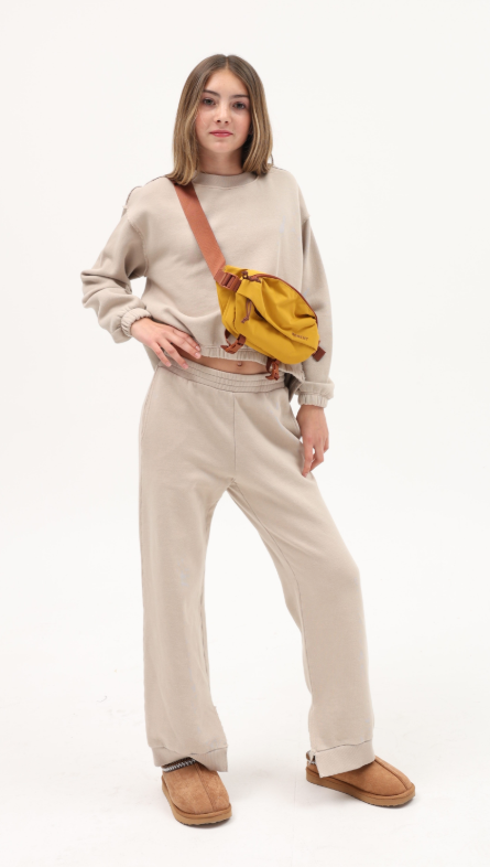 Cotton Fleece Split Hem Pant In Soy Latte