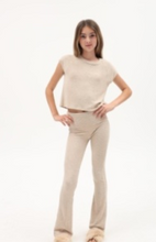 Load image into Gallery viewer, Hacci Rib Waisted Flared Pant In Latte
