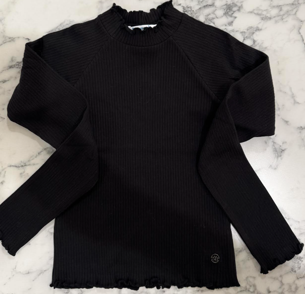Ribbed Black Mock Neck With Detail Stitching