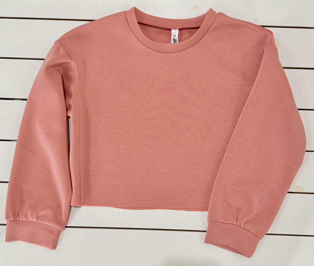 Coral Long Sleeve Semi Crop Girl's Top