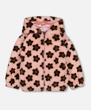 Load image into Gallery viewer, Brown Daisy Pink Faux Fur Jacket
