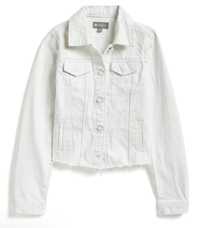 White DenimJacket With RawEdge Hem