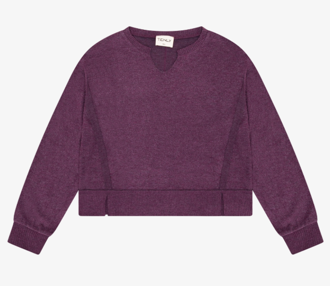 Hacci Jersey Cropped Split Neck Tunic In Fig