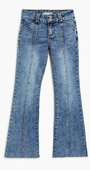Mid Rise Front Seam Flare Raw Hem Girl's Jean