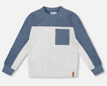Load image into Gallery viewer, Blue/Grey Color Block Brushed Jersey Sweater
