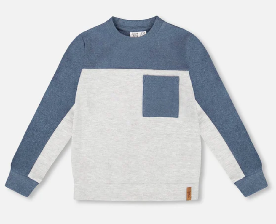 Blue/Grey Color Block Brushed Jersey Sweater