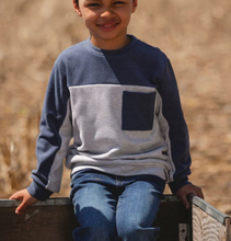Load image into Gallery viewer, Blue/Grey Color Block Brushed Jersey Sweater
