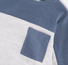 Load image into Gallery viewer, Blue/Grey Color Block Brushed Jersey Sweater
