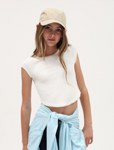 Load image into Gallery viewer, Ecru Ribbed Exposed Cap Sleeve Tee
