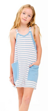 Load image into Gallery viewer, Light Blue Striped Mini Dress With Inner Romper
