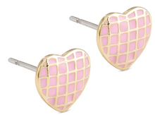 Load image into Gallery viewer, Pink Lattice Heart Stud Earrings
