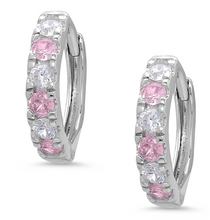 Load image into Gallery viewer, Pink And White CZ Hoop Earrings

