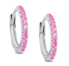Load image into Gallery viewer, CZ Hinged Hoop Earrings In Pink

