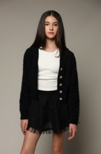 Load image into Gallery viewer, Eyelash V-neck Black Girl's Button Up Sweater

