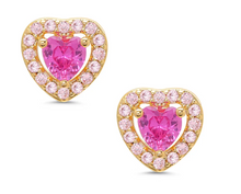 Load image into Gallery viewer, CZ Heart 2-Tone Pink Stud Earrings
