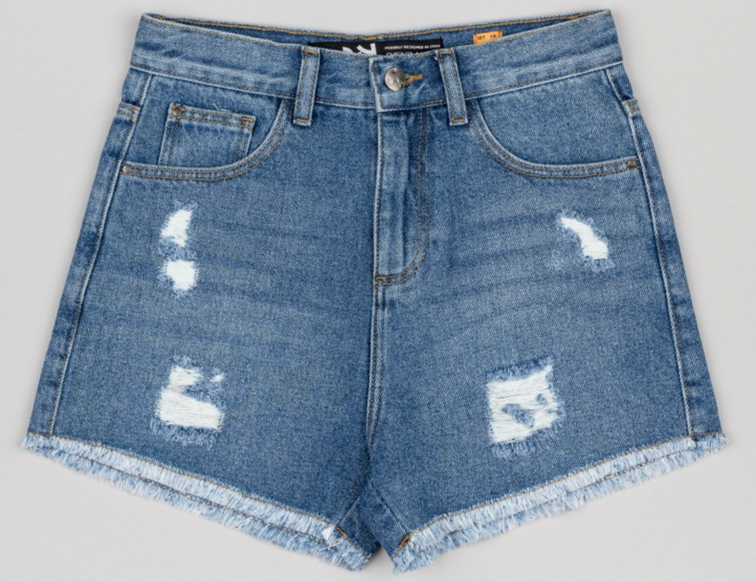 Distressed Medium Wash Denim Shorts