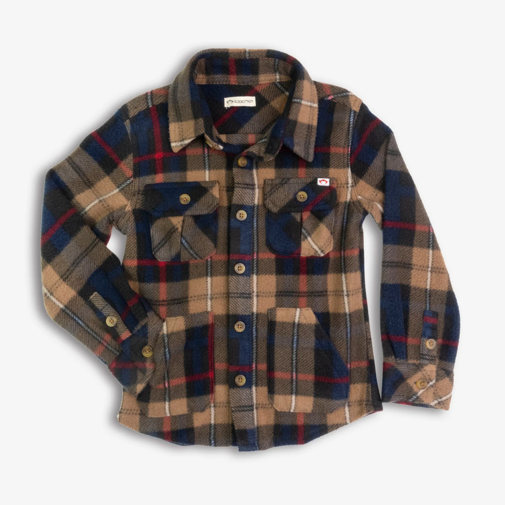 Navy/Khaki Plaid Snow Fleece Button Up