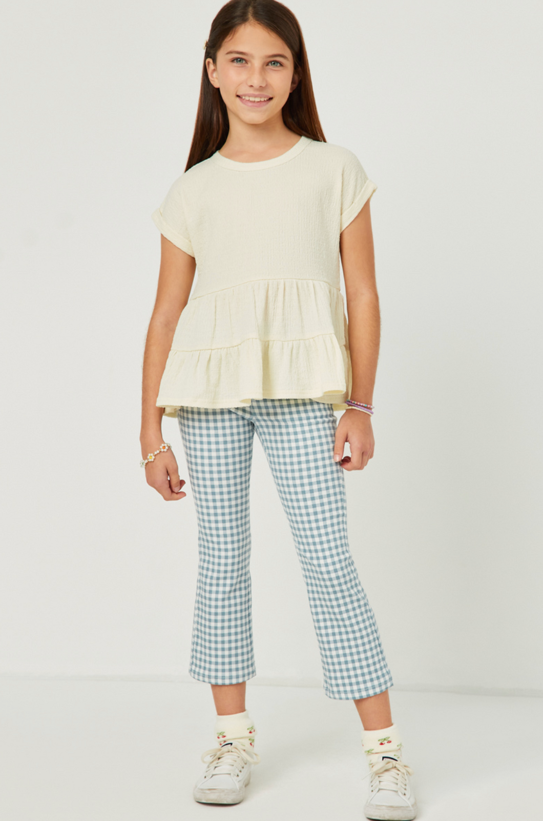 Cream Tiered Short Sleeve Top