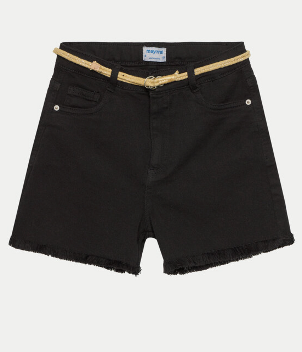 Black Twill High Waisted Rope Belt Shorts
