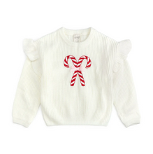 Load image into Gallery viewer, Candy Cane Christmas Ruffle Knit Sweater

