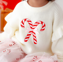 Load image into Gallery viewer, Candy Cane Christmas Ruffle Knit Sweater

