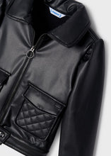 Load image into Gallery viewer, Black Faux Leather Quilted Pocket Jacket
