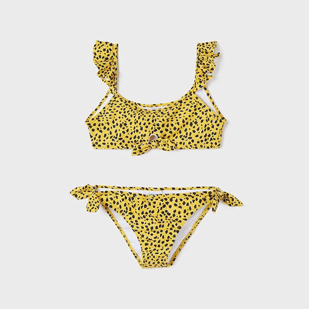 Yellow Animal Print Knotted Bikini