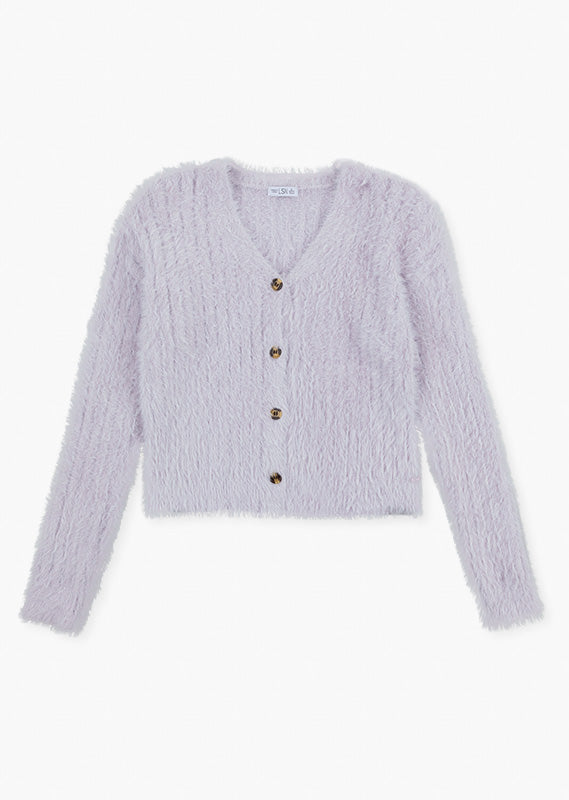 Lilac Hair Rib Cardigan Sweater